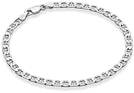 Miabella 925 Sterling Silver Italian 3mm, 4mm Solid Diamond-Cut Mariner Link Chain Anklet Ankle Bracelet for Women, Made in Italy (Width 4mm, Length 9 Inches)