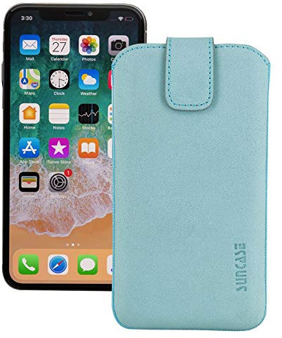 Suncase ECHT Leder Tasche kompatibel mit iPhone 12 Pro (6.1) mit ZUSÄTZLICHER Transparent Hülle | Schale | Silikon Bumper Handytasche (mit Rückzugsfunktion und Magnetverschluss) in antik türkis