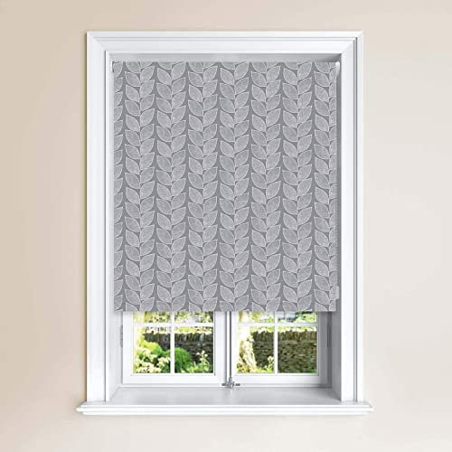 Lister Cartwright Beanstalk Leaf Patterned Roller Blinds - (120 x 140 cm) Easy to Fit Roller Blinds For Kitchen Bathroom and Bedroom Windows With Child Safety Included Made to Measure- Grey
