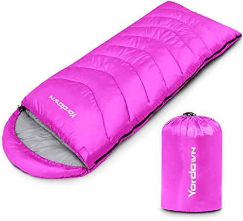 Yordawn Schlafsack Outdoor Camping für Erwachsene Kinder, Schlafsäcke Sommer Winter 3-4 Jahreszeiten, Deckenschlafsack Ultraleicht Sleeping Bag Kleines Packmaß Reiseschlafsack Wasserdichter, Rosa