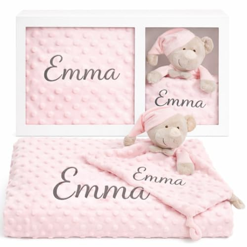 Set Manta + Doudou Bebe Personalizados con Nombre Bordado Regalo Niño/a | Mantita Suave y Muñeco de Apego para Dormir Regalo Recien Nacidos Original Baby Shower