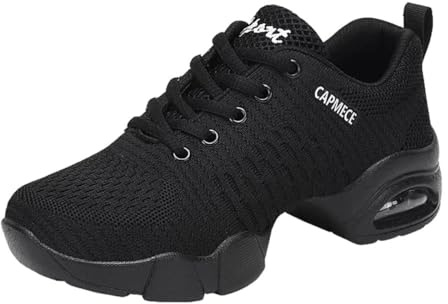 Damen Tanzschuhe Lace-Up Mesh Luftkissen Tanz Training Tanzsneaker Websneaker Jazzdance Schuhe Dancesneaker Tanzschuhe Schwarz 38