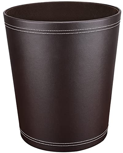 GORESE Papierkorb Büro - Papierkorb aus Leder in Schwarz, modernes Design, Mülleimer für Küche, Bad, Büro (Braun)