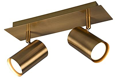 meineWunschleuchte Decken-Strahler Altmessing aus Metall 2-flammig | Breite 30cm, mit GU10 LED, extern dimmbar, Spots schwenkbar, Deckenbeleuchtung für Schlafzimmer und Wohnzimmer