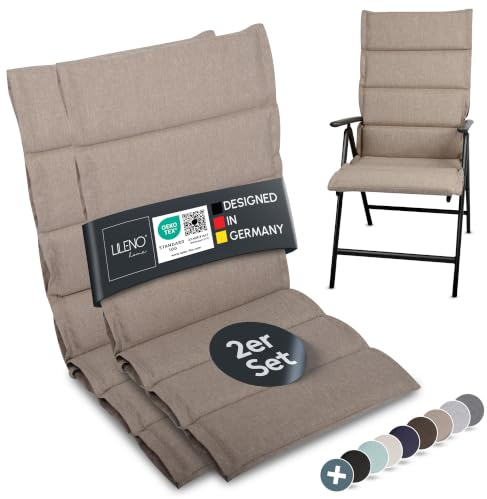 LILENO HOME Gartenstuhl Auflagen als [2er Set - Hochlehner] in Taupe | bequeme Liegen als Sitzauflagen für Gartenmöbel - Stuhlkissen für Gartenstühle und Klappstühle