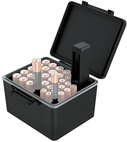 JJC AAA AA Battery Organiser Custodia con Tester per Batteria, Scatola Organizzatrice Resistente All'acqua per Conservare 20 Batterie AA e 14 Batterie AAA
