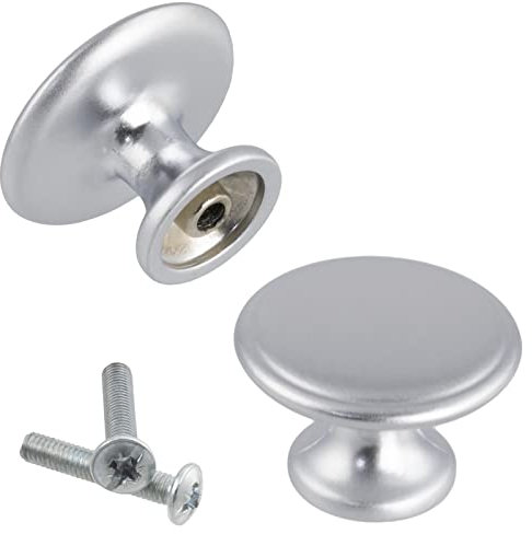 AERZETIX - C41509 - Juego de 2 pomos redondos para puerta de mueble Ø27mm - tirador botón armario alacena cajón decoración interior cocina salón montaje - en metal - acabado plata mate