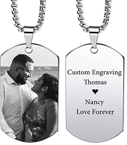 INBLUE Benutzerdefiniert Hundemarke Anhänger Halskette Gravur Datum/Text/Bilder Edelstahl Personalisierte Halskette für Männer Frauen Jungen Mädchen Bundle mit verstellbarer Kette, Schlüsselbund