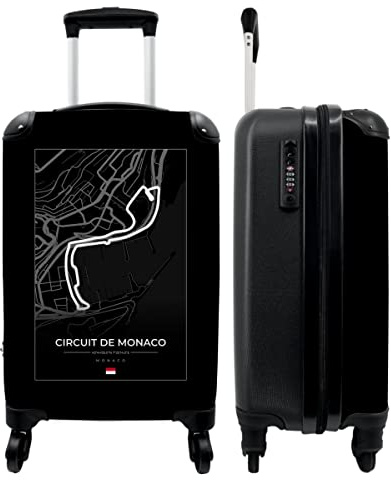 NoBoringSuitcases.com® Koffer Handgepäck Trolley Rollkoffer Kleine Reisekoffer mit 4 Rollen - Motorsport - Circuit de Monaco - Rennsport - Schwarz und weiß - Monaco - 55x40x20cm - Boardgepäck
