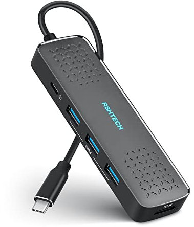 RSHTECH USB C Hub 4K@60Hz, 7-in-1 USB-C Multiport Adapter with 4K HDMI, 3xUSB 3.0 Data Ports, 100W Power Delivery, SD/TF Card Reader for MacBook Air, MacBook Pro and More (RSH-T01D)
