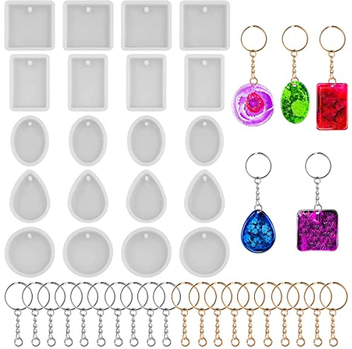 FineGood 20 stampi in resina per gioielli, kit per la creazione di gioielli, stampi in silicone fai da te per colata in resina per collana ciondolo orecchini fai da te con 20 portachiavi