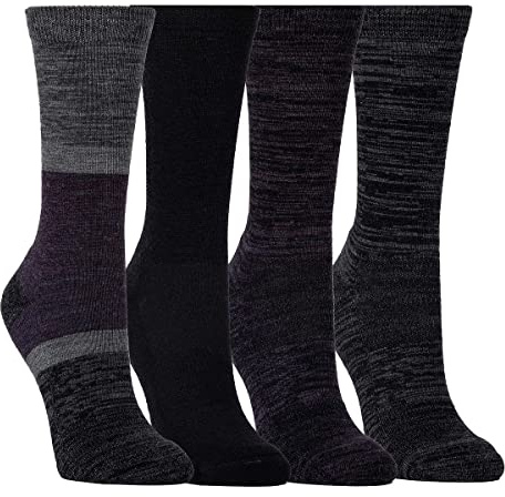 Kirkland Signature Women Extra-Fine Merino Wool Blend Crew Sock, 4-pair (Black)