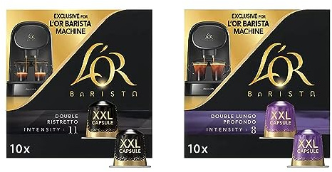 L'Or Barista Café - 50 Capsules Ristretto Intensité 11 - Compatibles L'Or Barista (lot de 5 x 10 Capsules) & Capsules XXL - Lungo Profondo - Intensité 8