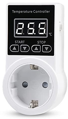 Josenidny 1 StüCk Thermostatsteckdose mit Sensor, Digitale Temperaturreglersteckdose, Wasserdichter Temperaturschalter EU-Stecker