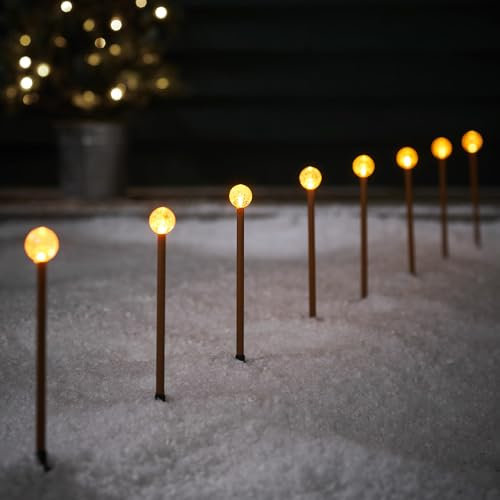 Lights4fun 8er Set LED Kugel Stableuchten Timer warmweiß Weihnachtsdeko Außen Batterie Weihnachtsbeleuchtung Außen