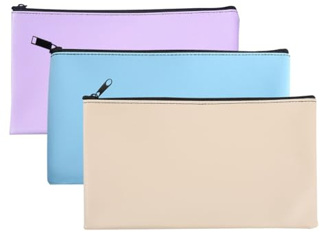 Diyxisk 3 Stück Pu Leder Geldtasche, Lagerung Geldtaschen Banktasche, Multifunktion Geldscheine Aufbewahrung, Reißverschluss Kleingeldbörse, money bag für Aufbewahrung von Schecks, Bargeld