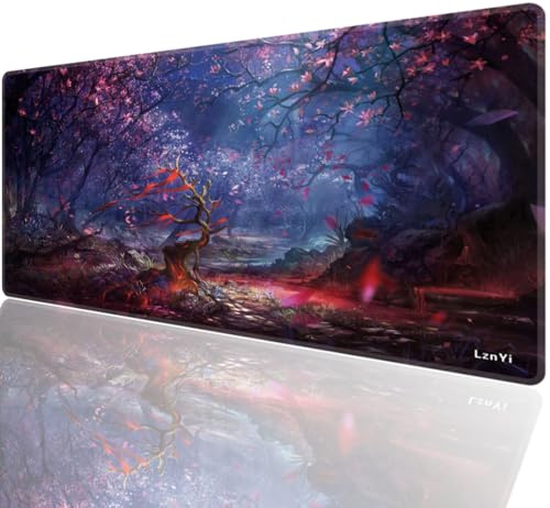 Gaming Mauspad 600x300mm, Vernähte Kanten, rutschfest, Mousepad mit Einer speziellen Oberfläche verbessert Geschwindigkeit und Präzision (60x30 Japaneseflower)