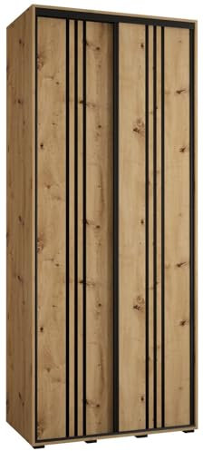MEBLE KRYSPOL Cannes 6 Moderner Schrank mit 2 Schiebetüren mit Stange, Regale - Aufbewahrungsschrank für Schlafzimmer, Wohnzimmer - 205,2x100x45 cm - Artisan Artisan Schwarz