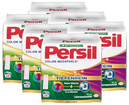 Persil Color Megaperls 96 Waschladungen (6x 16WL), Colorwaschmittel mit Tiefenrein Technologie, Waschmittel für reine Wäsche & hygienische Frische für die Maschine, 20 °C bis 60 °C