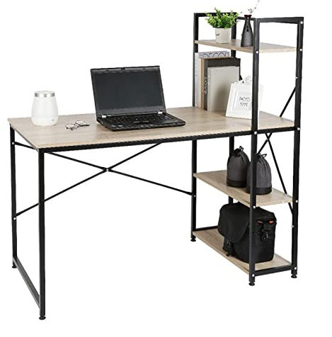Tavolo da Ufficio Scrivania multifunzionale for laptop con libreria, scrivania angolare for PC, tavolo da gioco for ufficio domestico, postazione di lavoro, scrivania da studio con struttura in metall