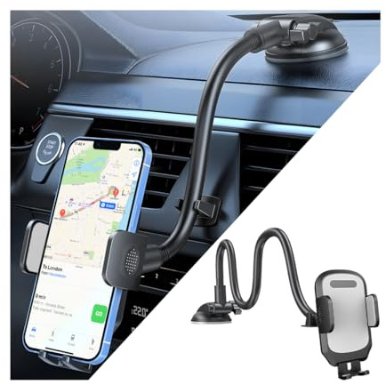 JNNJ Auto Windschutzscheibe Telefonhalterung, Universal Auto Saugnapf Armaturenbrett Handyhalterung, Handyhalterung Auto Mit Langem Schwanenhals, Für LKW Van(Grau)
