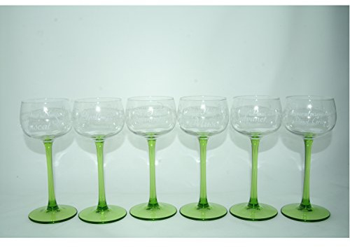 Boeckling - Lot de 6 Verres à vin d'Alsace Pied Vert, décor cépage - BOECKLING