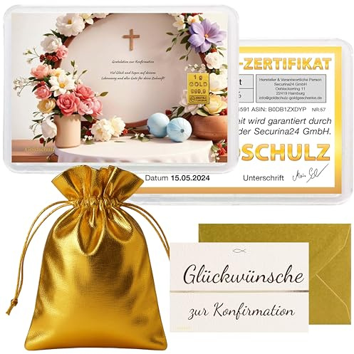 Goldschulz Goldbarren 1g 1 Gramm Motivbox - Gratulation zur Konfirmation- Geschenk + Echtheitszertifikat