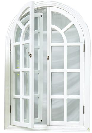 HJLKDYM Rustikale Hölzerne Gewölbte Fenster Spiegel, Hängende Distressed White Dekorative Fensterspiegel Für Wanddekor, Montiert Fensterscheibe Spiegel Für Wohnzimmer(Weiß,90x60x4cm)