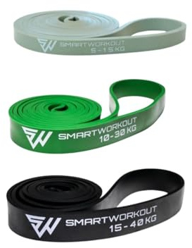 SmartWorkout - Set mit 3 Widerstandsbändern aus Naturlatex – Gummibänder für Krafttraining, Fitness, Yoga, Pilates – 3 Widerstände von 5 kg bis 45 kg