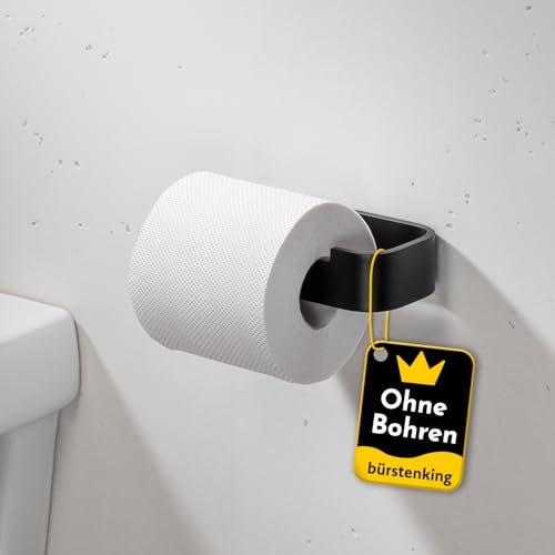 Bürstenking Toilettenpapierhalter ohne Bohren – moderner Klopapierhalter zum Kleben – Selbstklebende Toilettenpapierhalter – WC Rollenhalter mit 3M Kleber – Matt Schwarz – Links