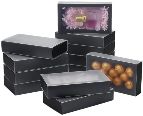 BENECREAT 12pcs schwarzes Papier Geschenk-Boxen, 16,2x9,2x3,2cm Schublade Boxen mit PVC-Fenster Abdeckung für Party Favor Leckereien, Schmuck, Vorschlag Geschenk-Verpackung