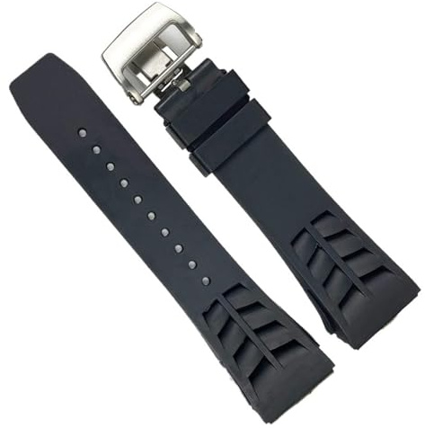 honyeuk Gummi-Uhrenarmband Für Richard Mille-Armband Mit Edelstahl-Faltschließe, Ersatzzubehör Für Uhren(Black,25 Rose Gold Buckle)