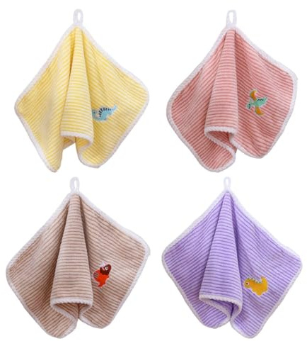 Juego de 4 toallas para niños con dibujos animados de dinosaurios, toallas suaves y absorbentes, toallas de cara para niños, toallas de baño, toallas de terciopelo coral