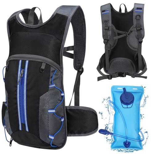 Sac à Dos d'hydratation avec Poche à Eau 2L, Réfléchissant Gilet Sac à Dos de Course Homme Femme, Léger Sac à Dos Hydratation Gilet Réglable Sac Trail Running pour Randonnée Cyclisme Marathon (B)