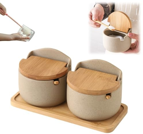 LOJAX Juego de salero y azucarero, salero de encimera, Recipiente para condimentos de Cocina, salero y azucarero de cerámica, Juego de salero de Cocina, salero de interjección