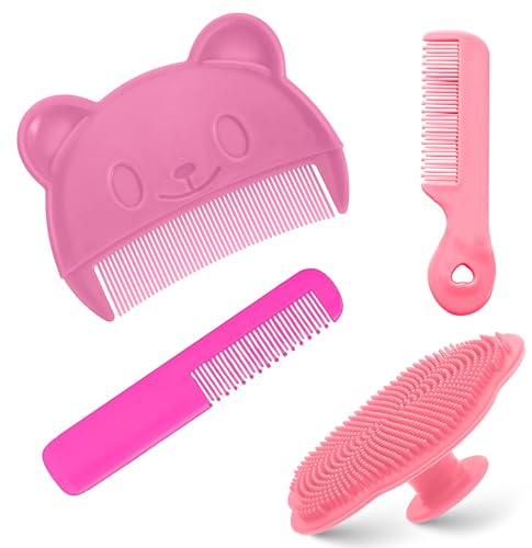 4er-Pack Babybürste, Sanfter Milchschorf Kamm, Baby Haarbürste, Effektives | Kopfgneis Entfernen Schorfkamm Baby, Hilft Bei Der Sanften Reinigen Massage Der Kopfhaut für Neugeborene Und Baby (Rosa)