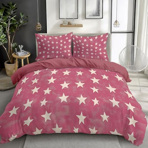 Generisch Bettwäsche Set Minimalismus Sterne Bettbezug 135 x 200 cm Weich Bequem Atmungsaktiv Hypoallergen Mikrofaser, Rosa Bettbezüge Und 2 Kissenbezug, Geeignet für Jungen Mädchen Kinder