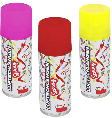 3 x 100 ml spray per stelle filanti, colore giallo, rosso, rosa, carnevale, decorazione per feste