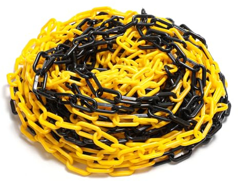 Hebitod Absperrkette Warnkette 50m x 6mm Schwarz-Gelb Zweifarbig Kunststoffkette Plastikkette Leicht & Wetterfest für Parkplatz, Hotels, Sportstadien, Einkaufszentren