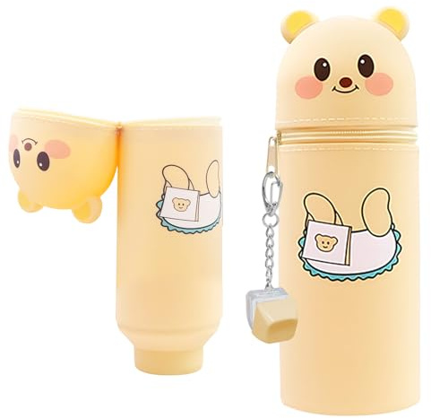 Wydexint Kawaii Federmäppchen, 2-in-1 Weiche Silikontasche,Stand Up Federmäppchen, Tier Stifthalter, Cartoon Bleistifthalter Für Mädchen Und Jungen (Butterbär)
