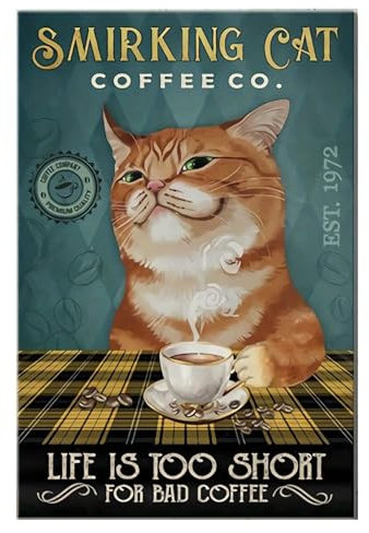 ZWWOGE Cat Coffee Targa In Metallo L'insegna Appesa Angolo Caffe Cucina,Vintage Before Coffee Targa Retro Poster per Quadri Cucina Bagno Wall Art Decor