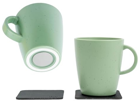 Silwy® - Set di tazze magnetiche DOLOMIT Green | 2 tazze con manico in plastica + 2 cuscinetti nanogel in metallo | tazze magnetiche per camper, campeggio e barca, senza sonaglio, antiscivolo e