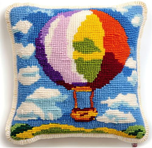 Rqwybcaxn Segmento 3D Ricamo Cuscino Gancio Di Chiusura Serie Palloncino Gancio Di Chiusura Fai-Da-Te Tappeto Kit Modello Cuscino Stampato Uncinetto Per Bambini Adulti 17X17 Pollici Artigianato