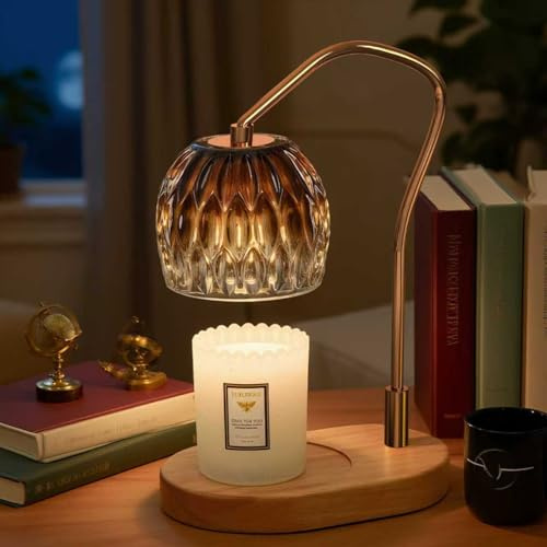 WYghyronic Lámpara Calentadora de Velas con Temporizador y 4 Niveles de Luz, Calentador Eléctrico para Velas en Tarro, Decoración Hogar, Incluye 2 Bombillas (Marrón)