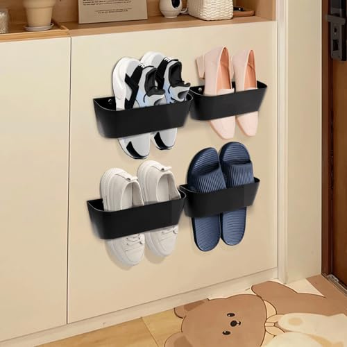 Schuhhalter Wand,Schuhorganizer Camping Schuhhalter Wohnmobil mit 8 Haken und 8 Schrauben,Schuh Organizer Schuh Wandregal Tiefen Taschen für Wohnmobil, Schmal,Platzsparend (4pcs Schuhhalter Wand)