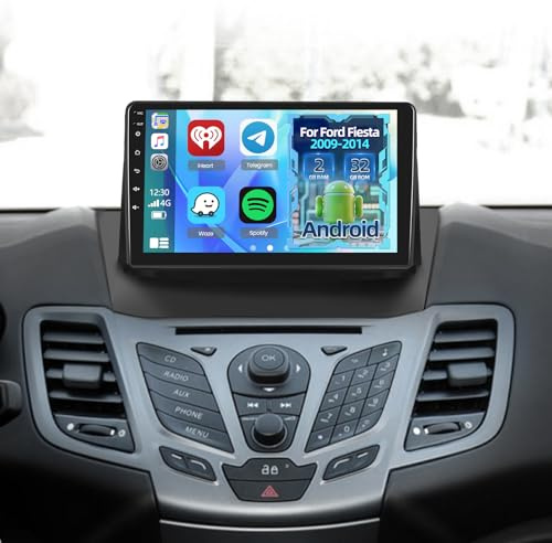 2G+32G Car Radio for Ford Fiesta 2009-2014, 9 inch Android Touch Screen Stereo, Carplay/Android Auto/WiFi/1080P/SWC/Bluetooth/Mirror Link