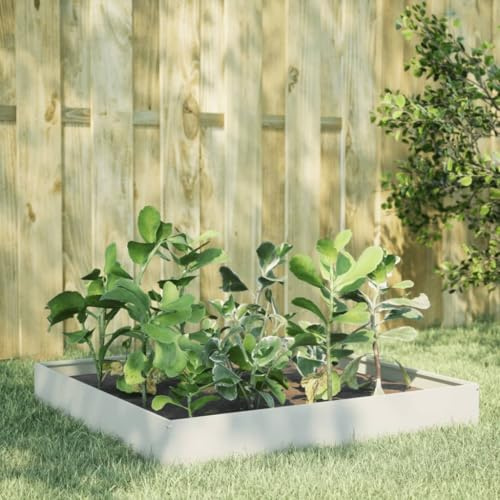 HaoChrymec Bancal Elevado de Cultivo, Jardinera Exterior de Acero Revestido, Diseño Abierto con Fondo Ventilado, para Huerto Urbano Terraza Balcón, Jardineras Exterior, 100x100x26 cm Blanco