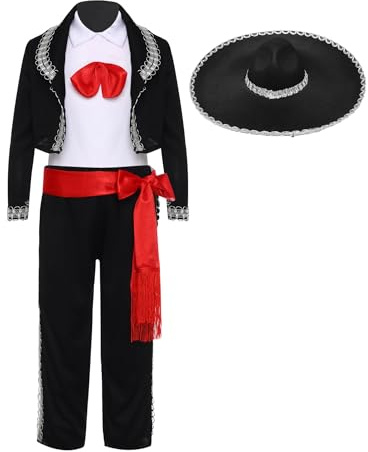 YiZYiF Traditional Mariachi Costume For Boys Mexican Dress Up Set Kid Folklorico Cinco De Mayo Amigo Day Of The Dead Set