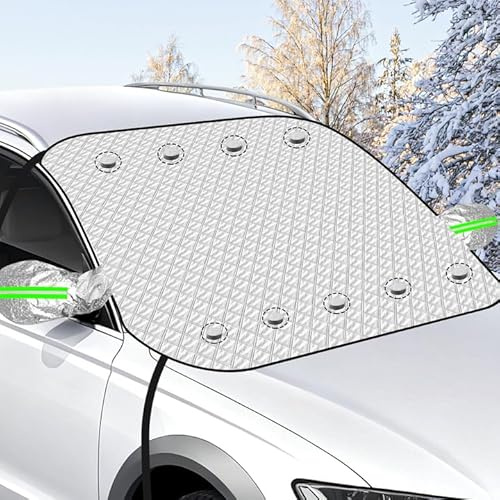 Newthinking Car Windscreen Cover, 9 Magnet and 4 Fixing Straps, Ultra-Thick Magnetic Windscreen Ice Frost Protector with Rearview Mirror Cover for Winter Car SUV