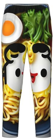 OAZCVBNN Pantalon respirant imprimé coquetier nouilles ramen saison des vacances festives femmes hommes pyjama famille amusant, Noir , XS(5-6)